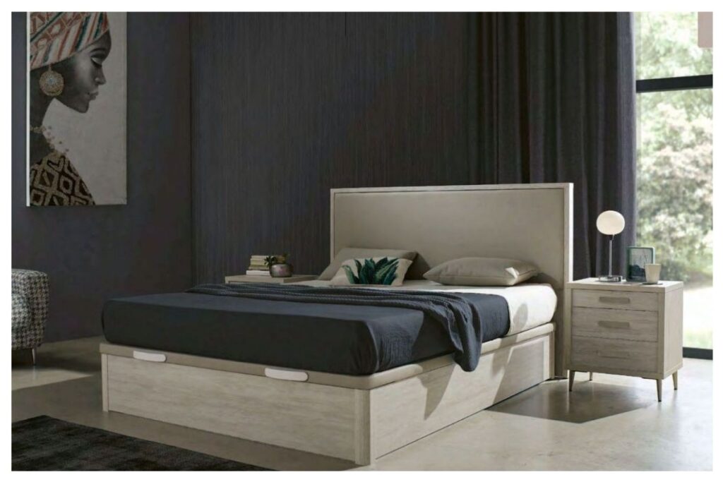 Canape abatible de madera con tapa en 3d y contorno de polipiel. Disponible en variedad de colores