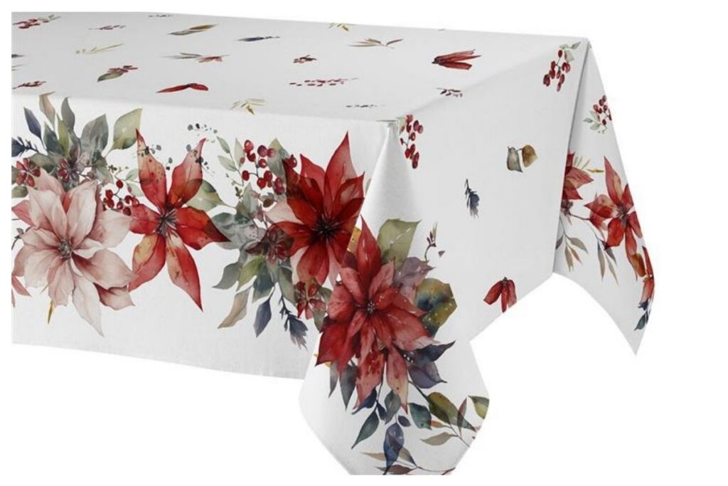 Mantel tela con doble capa resinado antimanchas poinsetia de la marca atenas