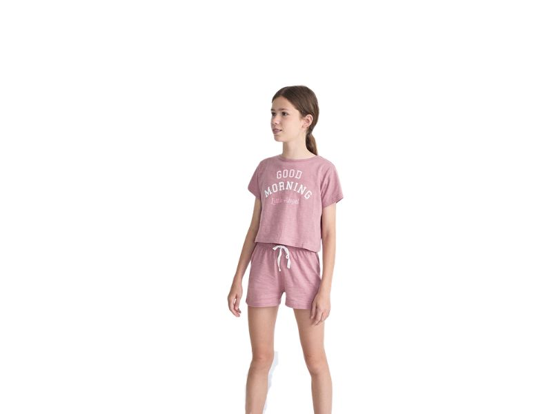 pijama de verano para niña croptop en color malva