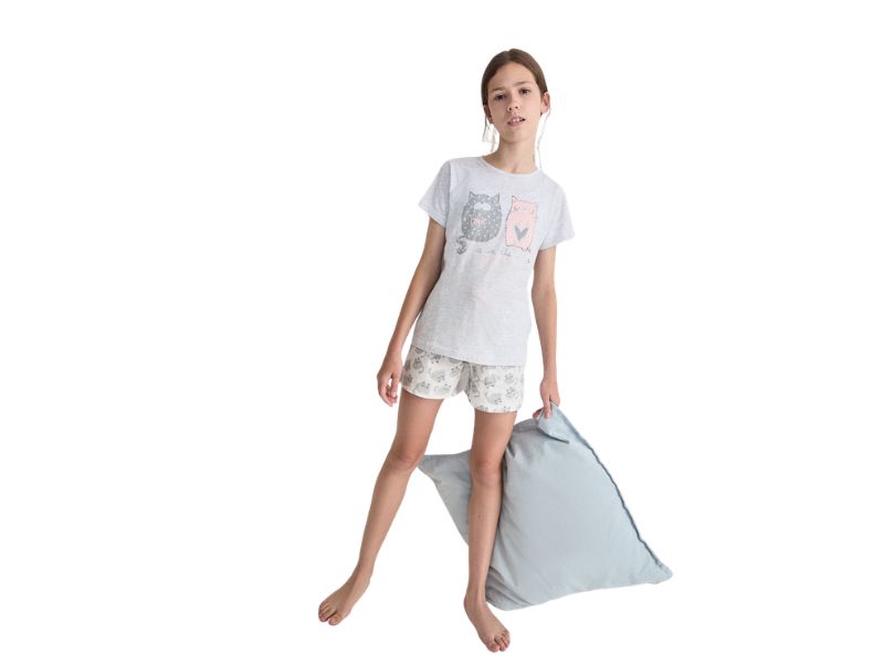 pijama de verano para niña con diseño de gatitos