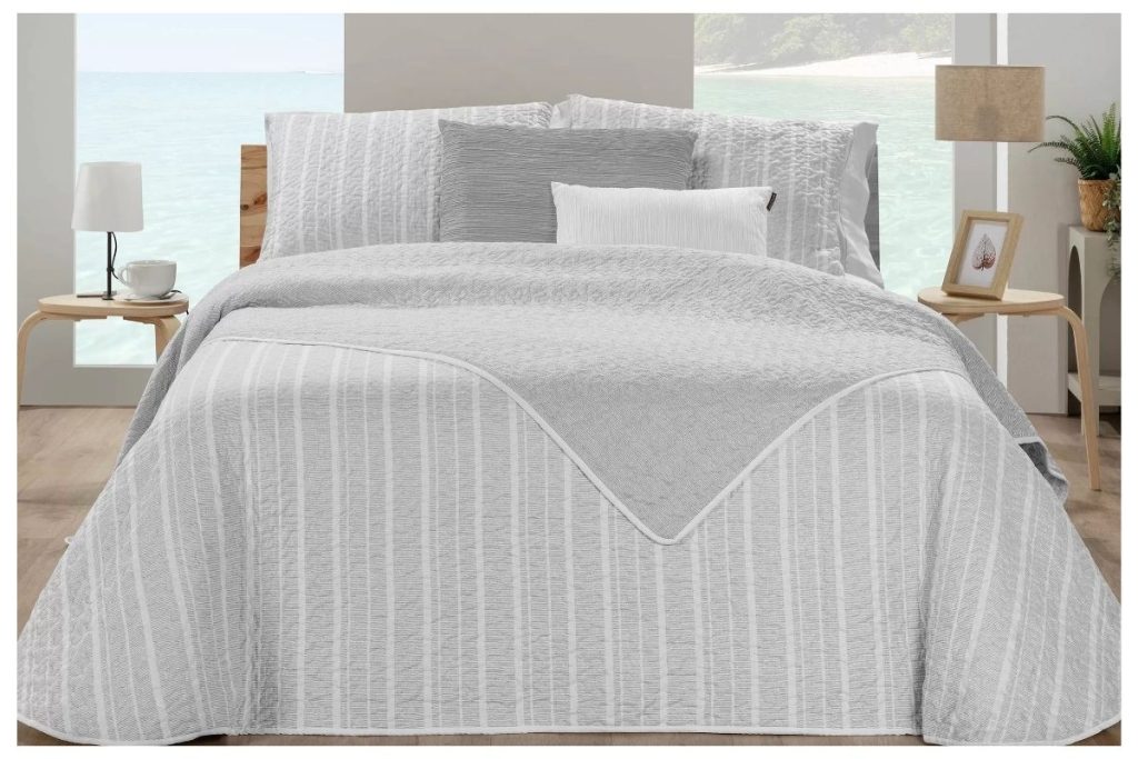 colcha bouti reversible rayas en color gris